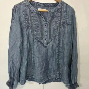 Anthropologie Pilcro Top XS Norah Blue Chambray Balloon Sleeve Peasant Blouse